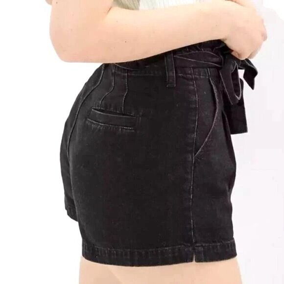 American Eagle AE Paperbag Mom Shorts Sz 4 Black High Rise Tie Belt Button Fly - Picture 5 of 11